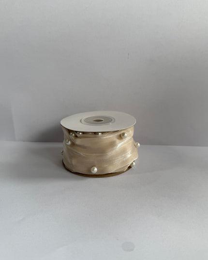 Panglica textil voal cu margele, crem