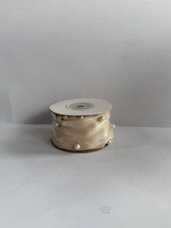 Panglica textil voal cu margele, crem