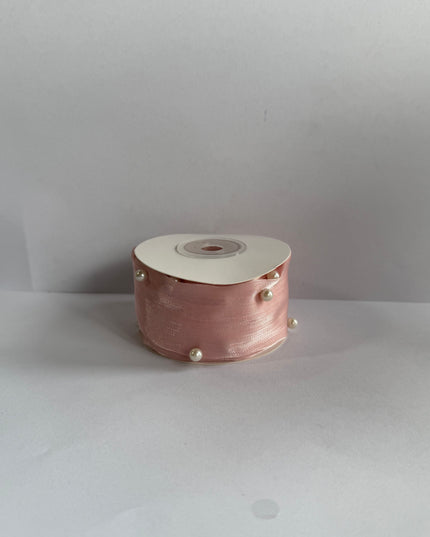 Panglica textil voal cu margele, roz