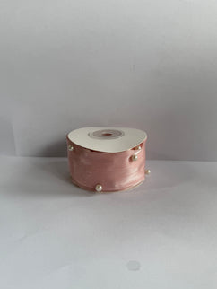 Panglica textil voal cu margele, roz