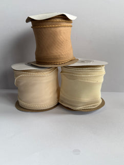 Panglica textil voal 4,5cm x 4,5m crem