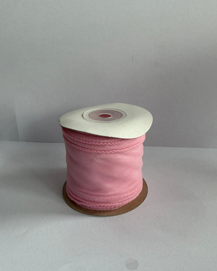 Panglica textil voal 4,5cm x 4,5m roz 2