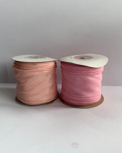 Panglica textil voal 4,5cm x 4,5m roz 1