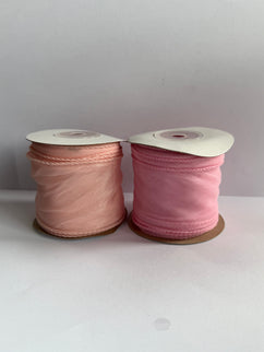 Panglica textil voal 4,5cm x 4,5m roz 1