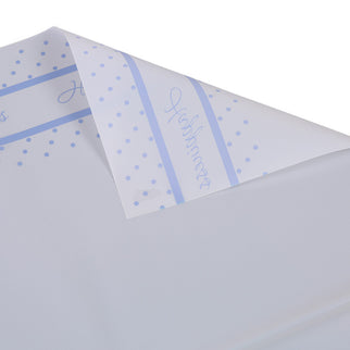 Ambalaj buchet flori waterproof 58x58cm happiness alb scris albastru