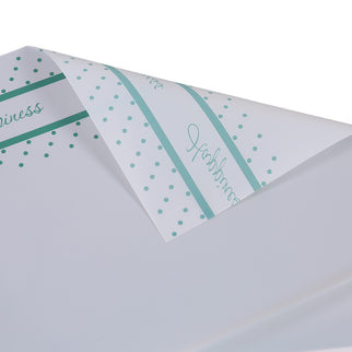 Ambalaj buchet flori waterproof 58x58cm happiness alb scris verde