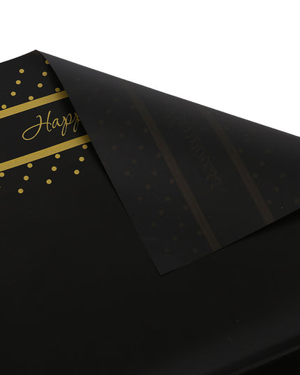 Ambalaj buchet flori waterproof 58x58cm happiness negru scris auriu