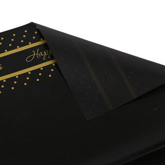 Ambalaj buchet flori waterproof 58x58cm happiness negru scris auriu