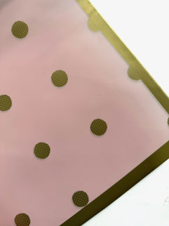 Ambalaj waterproof 60x60cm fond roz buline aurii margine aurie