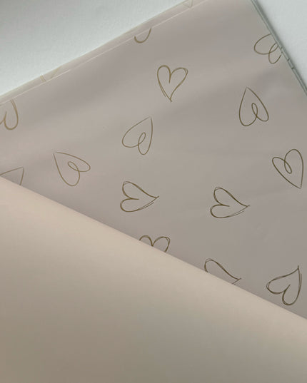 Ambalaj buchet flori waterproof 60x60cm gri inimi aurii