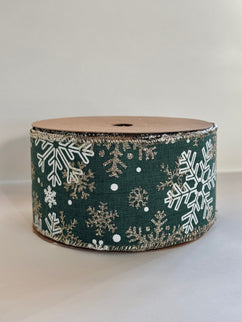 Panglica textil 63mmx10m verde (fulgi albi aurii)