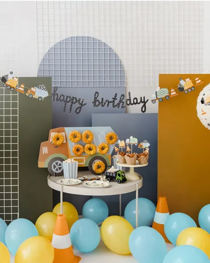 Balon rotund cu print vehicule de constructii 45cm