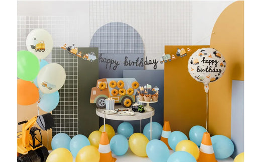 Balon rotund cu print vehicule de constructii 45cm