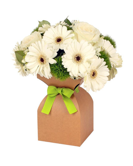 Suport vaza si flori plastic kraft cu panglica verde