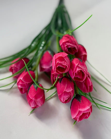 Buchet artificial lalele (12 flori) roz închis