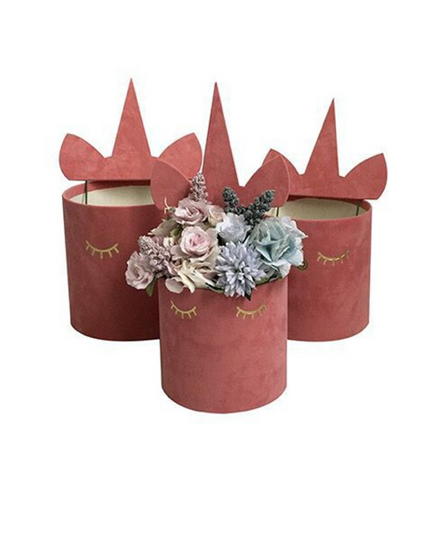 Set 3 cutii flori S3.129 catifea roz