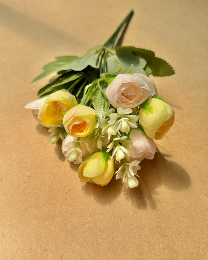 Trandafiri artificiali mini (12 flori) duo galben-crem