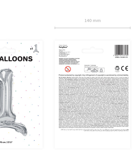 Balon cifra 1 argintiu din folie 70cm