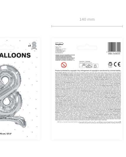 Balon cifra 8 argintiu din folie 70cm