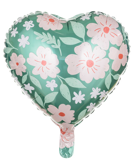 Balon inima cu print flori din folie 45cm