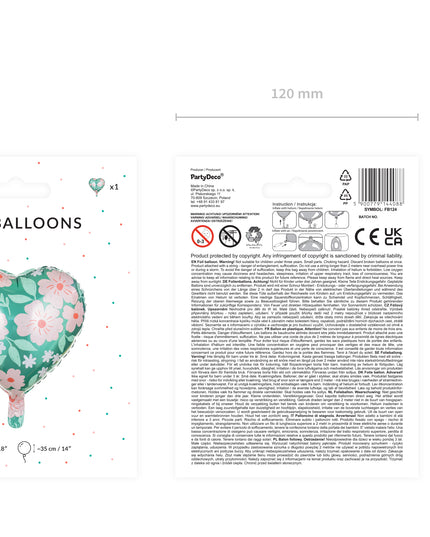 Balon inima cu print flori din folie 45cm
