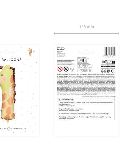 Balon cifra 1 girafa din folie 42x90cm
