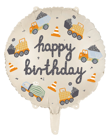 Balon rotund cu print vehicule de constructii 45cm