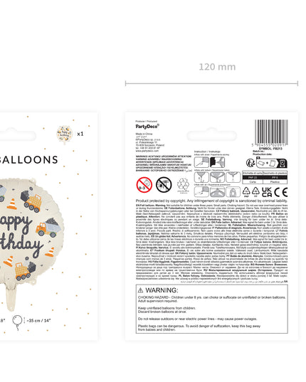 Balon rotund cu print vehicule de constructii 45cm