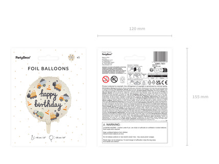 Balon rotund cu print vehicule de constructii 45cm