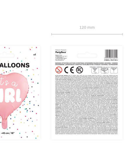 Balon "It`s a girl" inima roz din folie 45cm