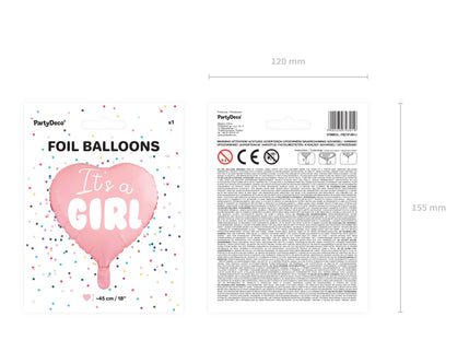 Balon "It`s a girl" inima roz din folie 45cm