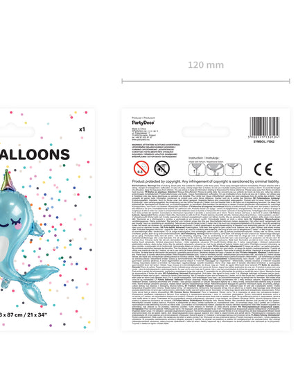 Balon Narwhal din folie 53x87cm