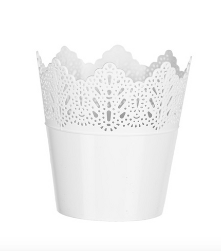 Ghiveci plastic koronka Ø12cm alb