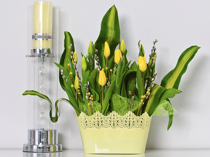 Ghiveci plastic koronka oval Ø27cm galben