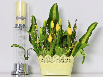 Ghiveci plastic koronka oval Ø27cm galben