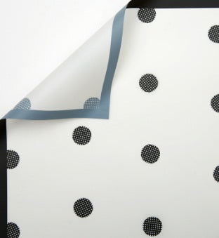 Ambalaj waterproof 60x60cm fond alb buline negre, margine neagra