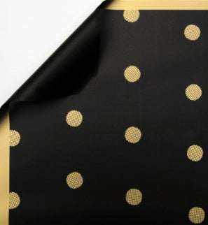 Ambalaj waterproof 60x60cm fond negru buline aurii, margine aurie