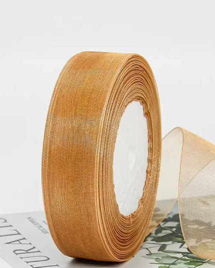 Panglica textil organza 2,5cm x 45m maro