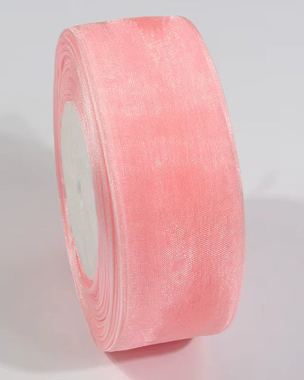Panglica textil organza 2,5cm x 45m roz coral
