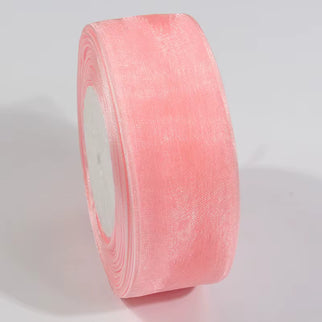 Panglica textil organza 2,5cm x 45m roz coral