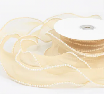 Panglica textil - organza 4cm x 4.5m crem perle