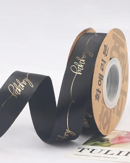 Panglica textil 25mmx23m happy negru