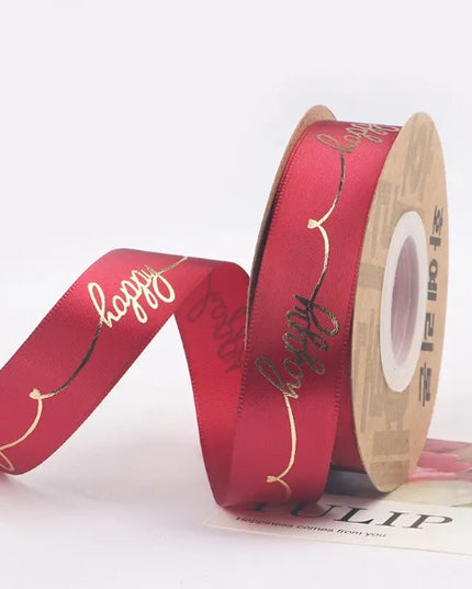 Panglica textil 25mmx23m happy rosu