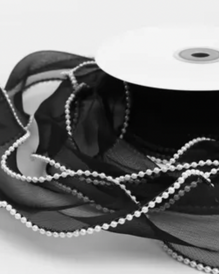 Panglica textil - organza 4cm x 4.5m negru perle