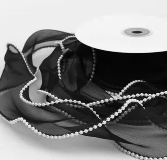 Panglica textil - organza 4cm x 4.5m negru perle