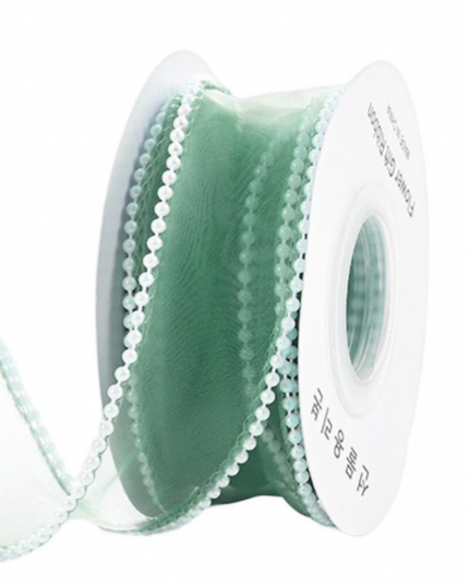 Panglica textil - organza 4cm x 4.5m verde perle