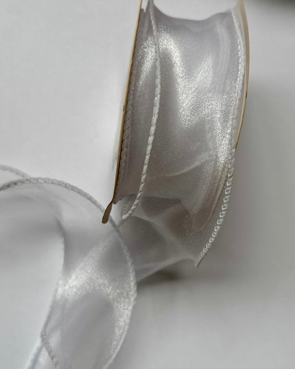 Panglica textil - organza 4cm alb