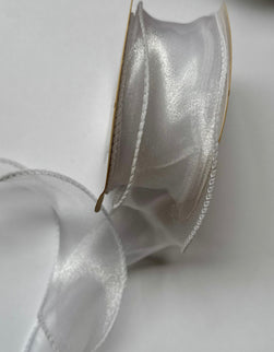 Panglica textil - organza 4cm alb