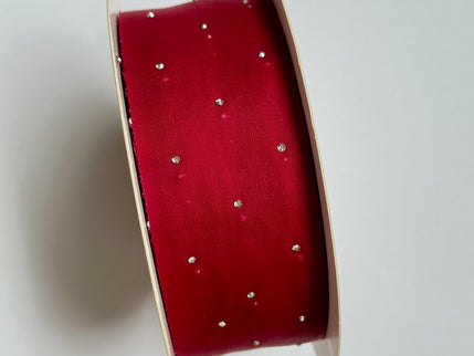 Panglica textil - organza 4cm cu paiete burgundy