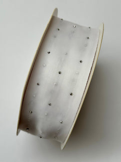 Panglica textil - organza 4cm cu paiete alb